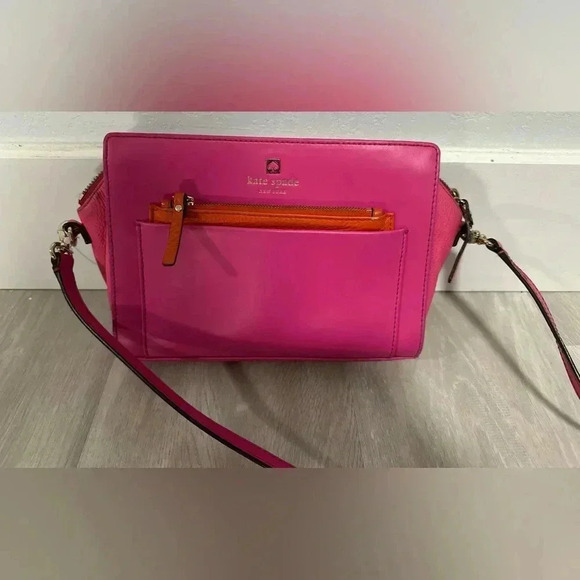 Kate Spade Crossbody Bag Purse Bright Pink Orange Gold Hardware Adjustable Strap - Picture 6 of 6